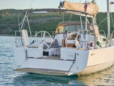 Deck of Lipa, a Elan E4 sailboat at Punat, Croatia