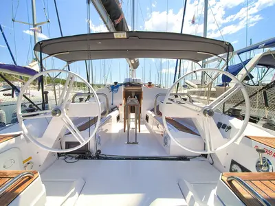 Cockpit of Lipa, a Elan E4 sailboat at Punat, Croatia