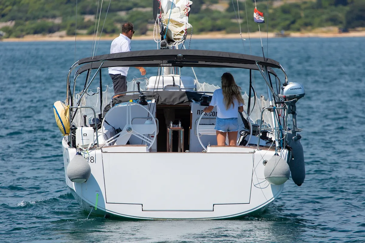 Exterior view of Lipa, a Elan E4 sailboat at Punat, Croatia