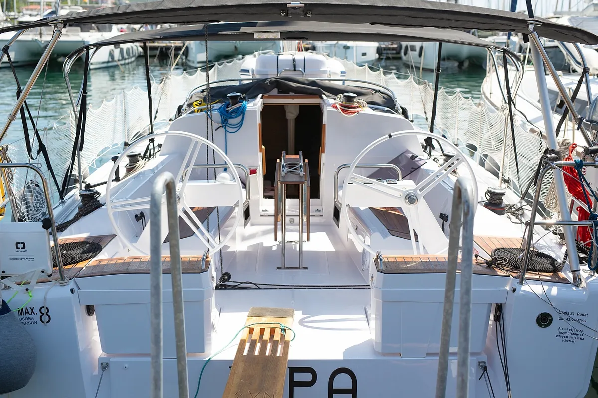 Cockpit of Lipa, a Elan E4 sailboat at Punat, Croatia