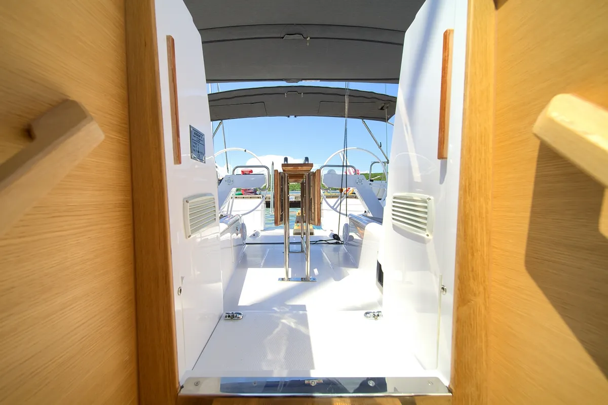 Cockpit of Lipa, a Elan E4 sailboat at Punat, Croatia