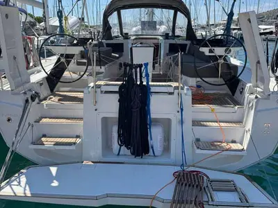 Cockpit of Miram, a Dufour 44 sailboat at Grad Trogir, Croatia