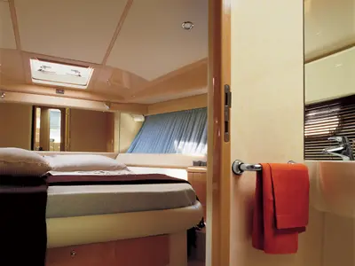 Cabin on Speranza, a Ferretti 460 motorboat at Panaji, India