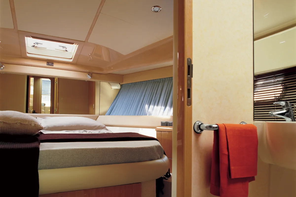 Cabin on Speranza, a Ferretti 460 motorboat at Panaji, India