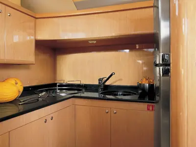 Galley of Speranza, a Ferretti 460 motorboat at Panaji, India