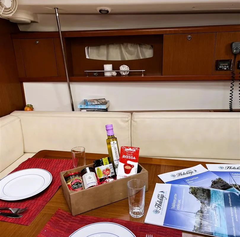 Salon of Twins, a Beneteau Oceanis 43 sailboat at Lavreotiki Municipal Unit, Greece