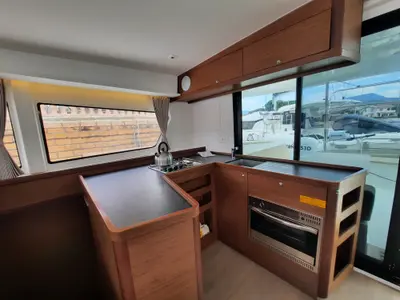 Galley of Senza Ma, a Lagoon 42 catamaran at Tonnarella, Italy