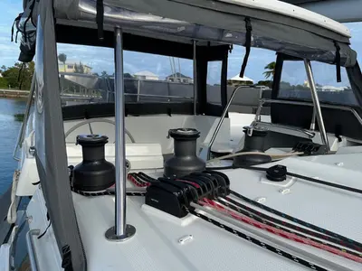 Cockpit of Amajen, a Fountaine Pajot Aura 51 catamaran at Chesapeake, United States