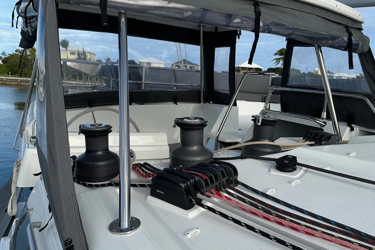 Cockpit of Amajen, a Fountaine Pajot Aura 51 catamaran at Chesapeake, United States