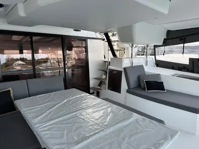 Deck of Amajen, a Fountaine Pajot Aura 51 catamaran at Chesapeake, United States