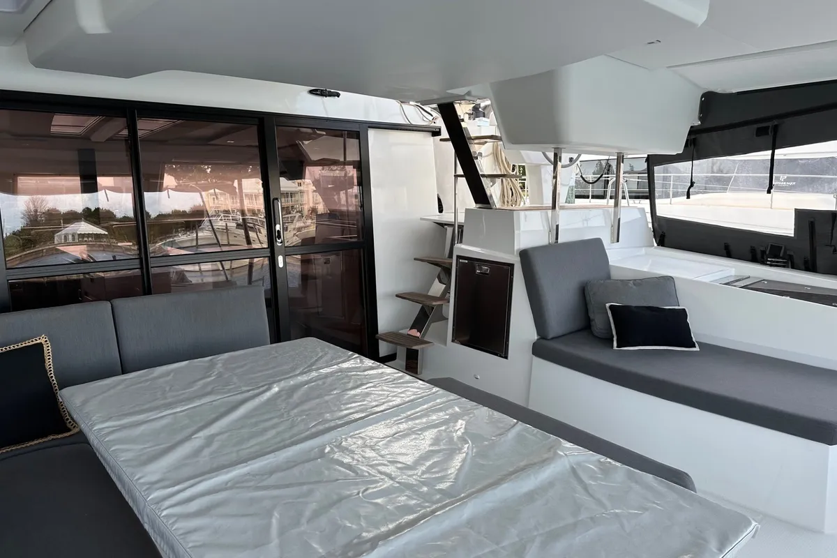 Deck of Amajen, a Fountaine Pajot Aura 51 catamaran at Chesapeake, United States