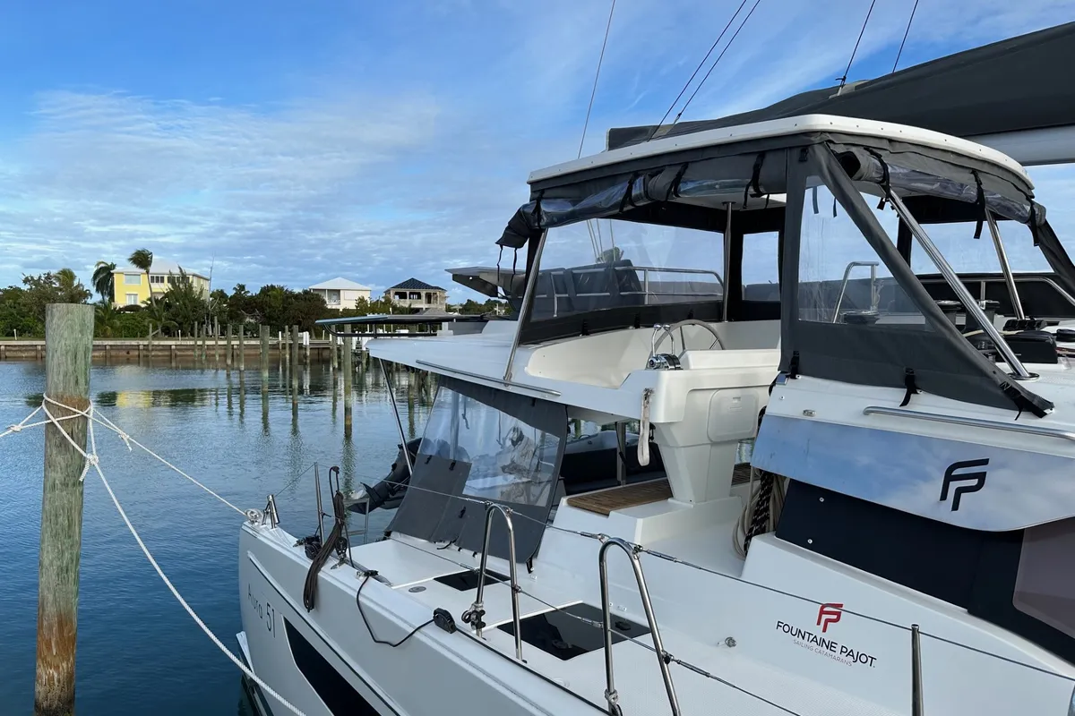 Exterior view of Amajen, a Fountaine Pajot Aura 51 catamaran at Chesapeake, United States