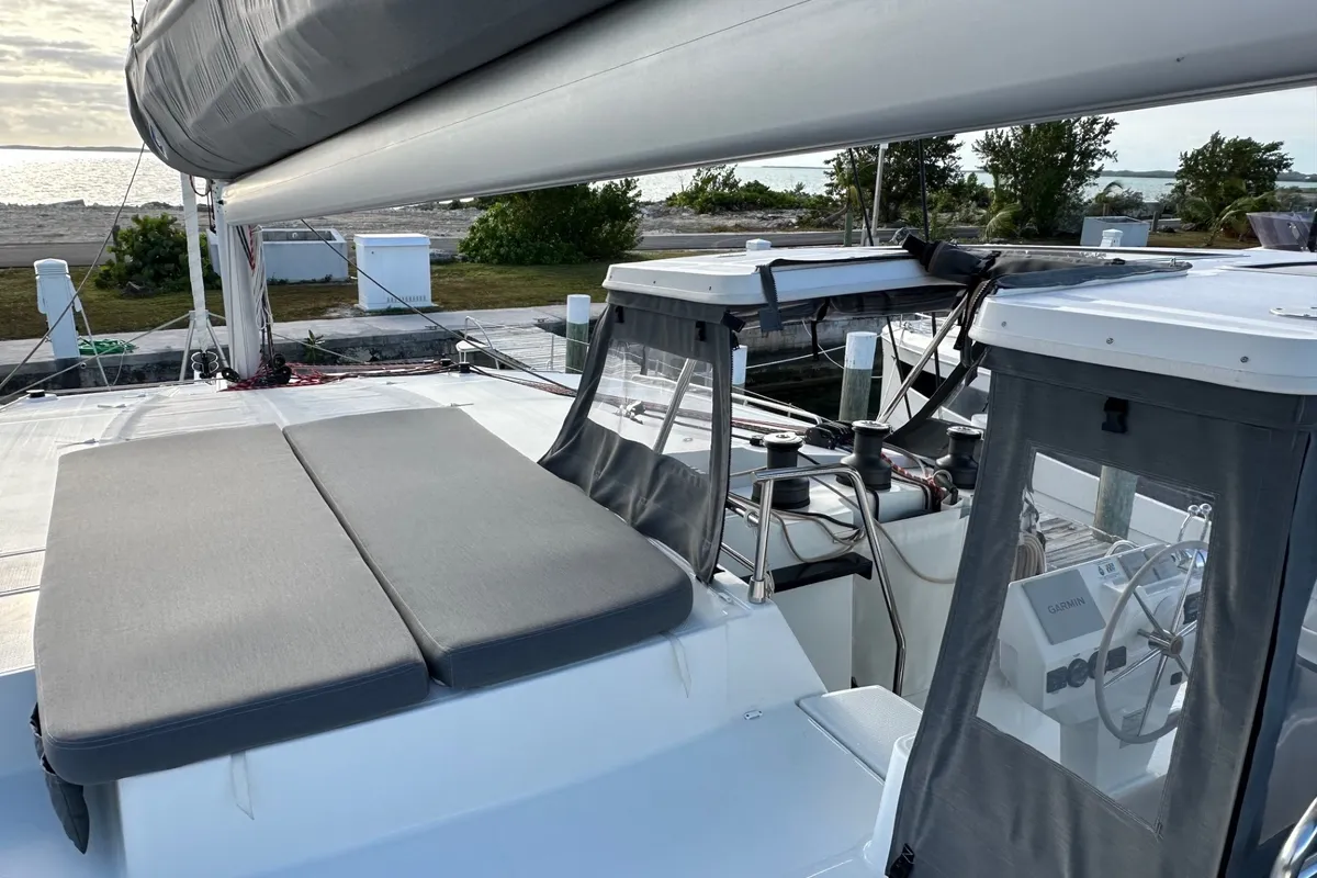Deck of Amajen, a Fountaine Pajot Aura 51 catamaran at Chesapeake, United States