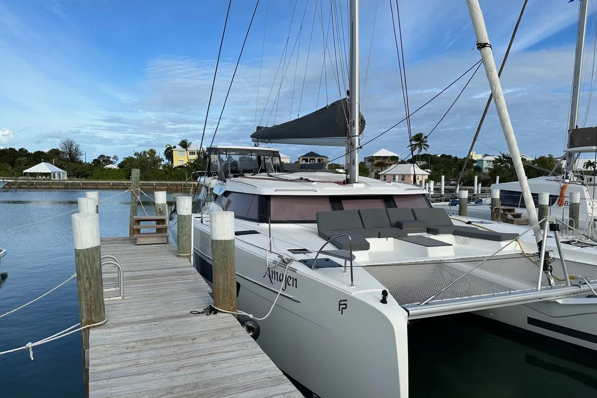 Exterior view of Amajen, a Fountaine Pajot Aura 51 catamaran at Chesapeake, United States