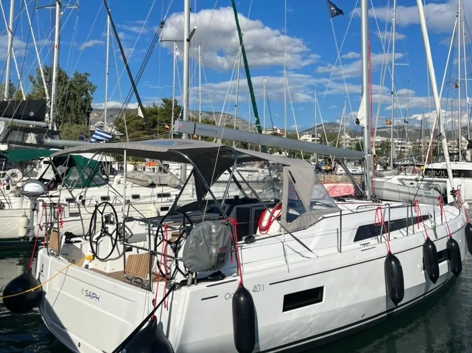 Exterior view of Saiph, a Beneteau Oceanis 40.1 sailboat at Athens, Greece
