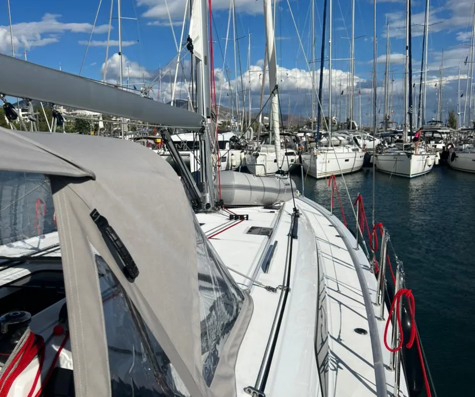 Deck of Saiph, a Beneteau Oceanis 40.1 sailboat at Athens, Greece