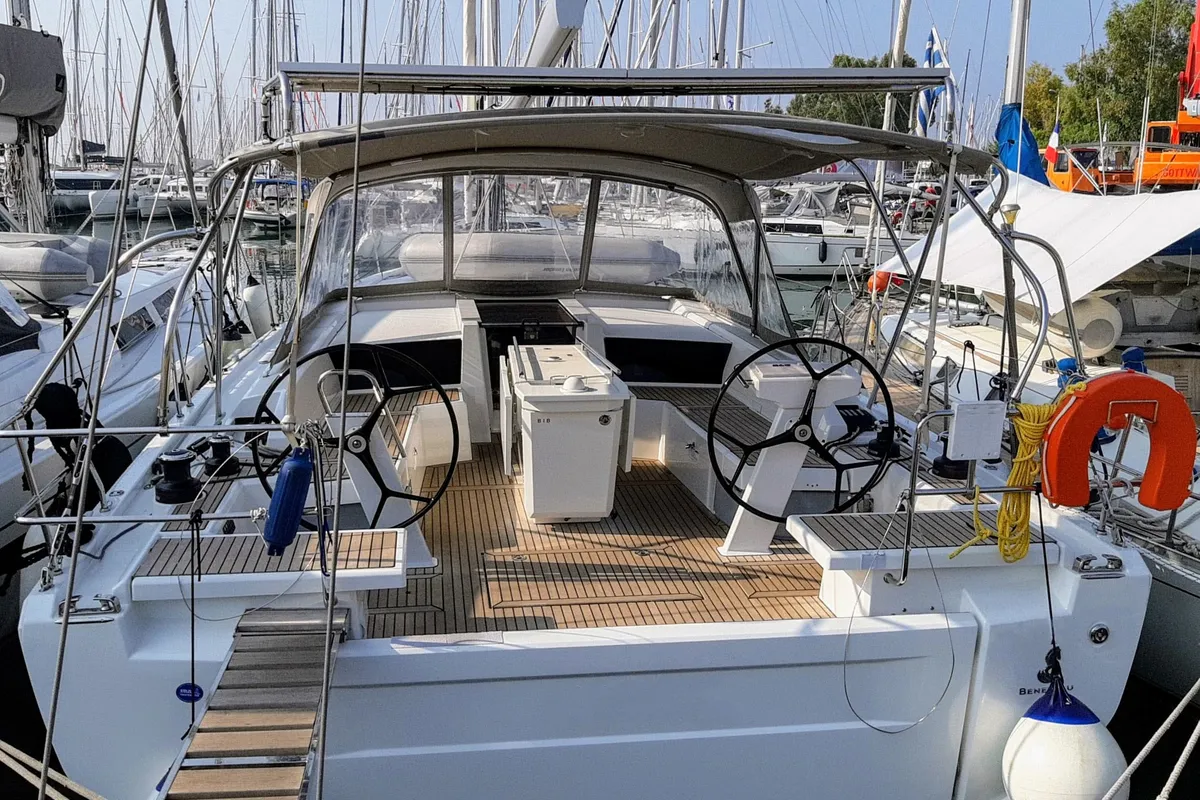 Cockpit of Ostria, a Beneteau Oceanis 46.1 sailboat at Athens, Greece