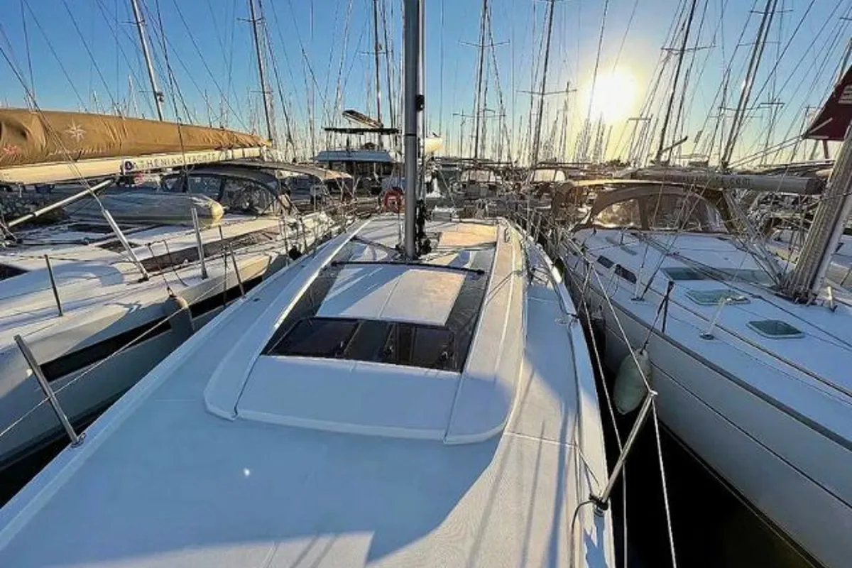 Exterior view of Ostria, a Beneteau Oceanis 46.1 sailboat at Athens, Greece