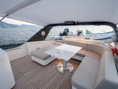 Deck of San Lorenzo, a San Lorenzo SL 72 motor yacht at Ischia, Italy