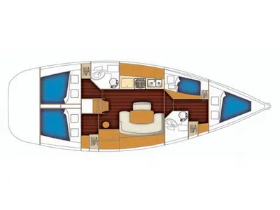 Floor plan of Orion II, a Beneteau Cyclades 43.4 sailboat at Volos, Greece