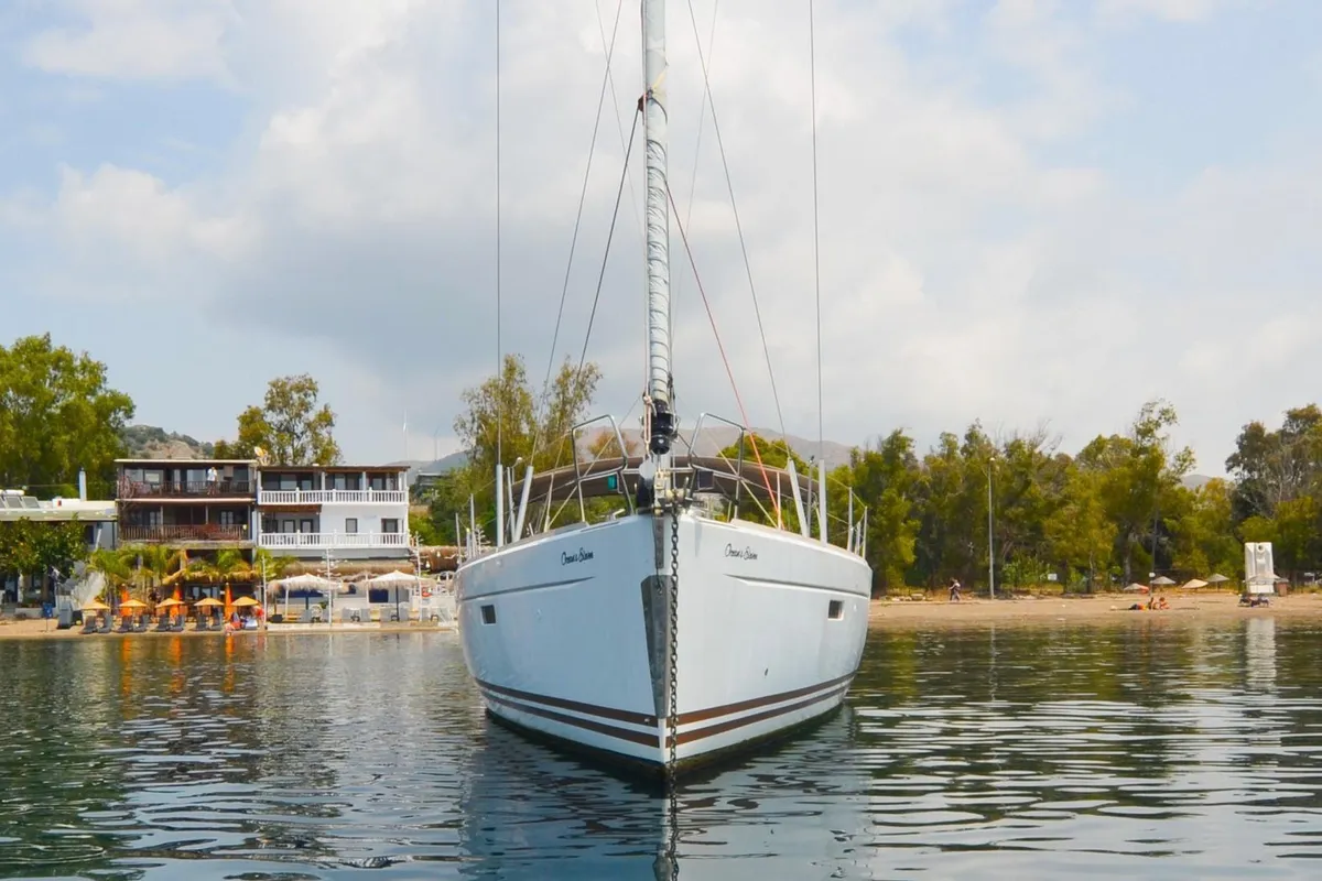 Exterior view of Ocean's Eleven, a Jeanneau Sun Odyssey 509 sailboat at Bodrum, Turkey