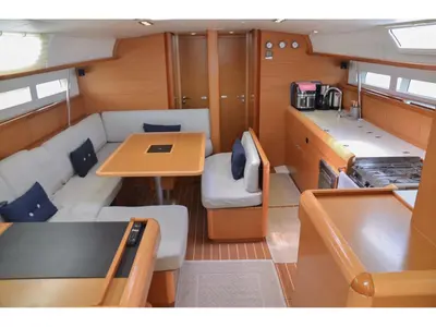 Salon of Ocean's Eleven, a Jeanneau Sun Odyssey 509 sailboat at Bodrum, Turkey
