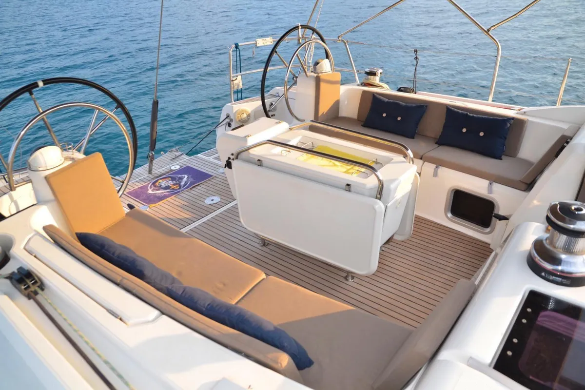 Cockpit of Ocean's Eleven, a Jeanneau Sun Odyssey 509 sailboat at Bodrum, Turkey