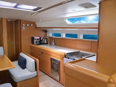 Galley of Ocean's Eleven, a Jeanneau Sun Odyssey 509 sailboat at Bodrum, Turkey