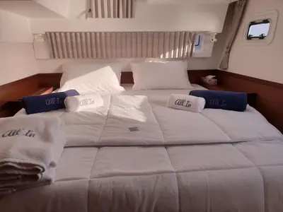 Cabin on All In, a Lagoon 42 catamaran at Lavrion, Greece