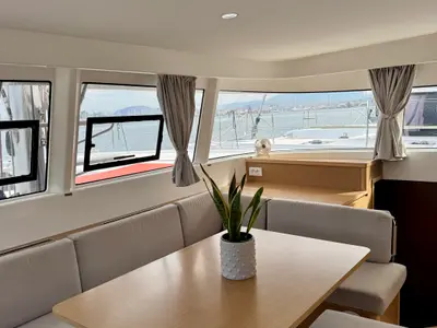 Salon of Las Olas, a Excess 14 catamaran at Preveza, Greece