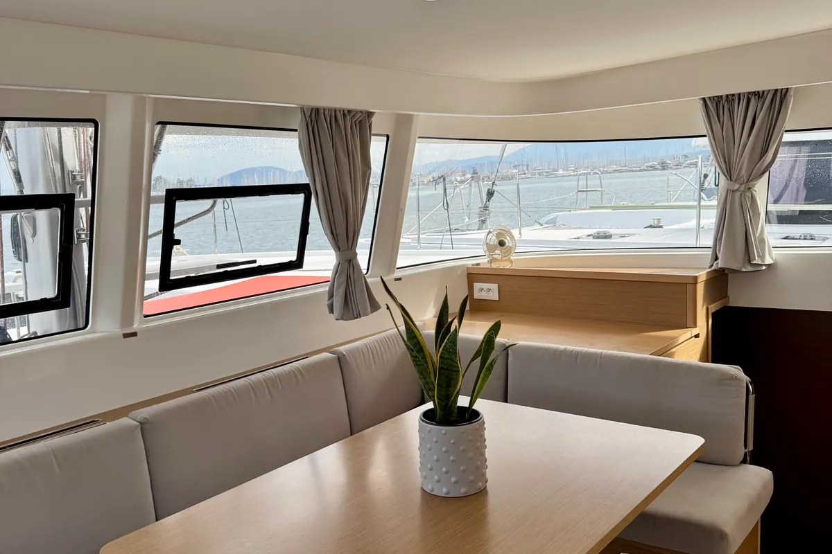 Salon of Las Olas, a Excess 14 catamaran at Preveza, Greece