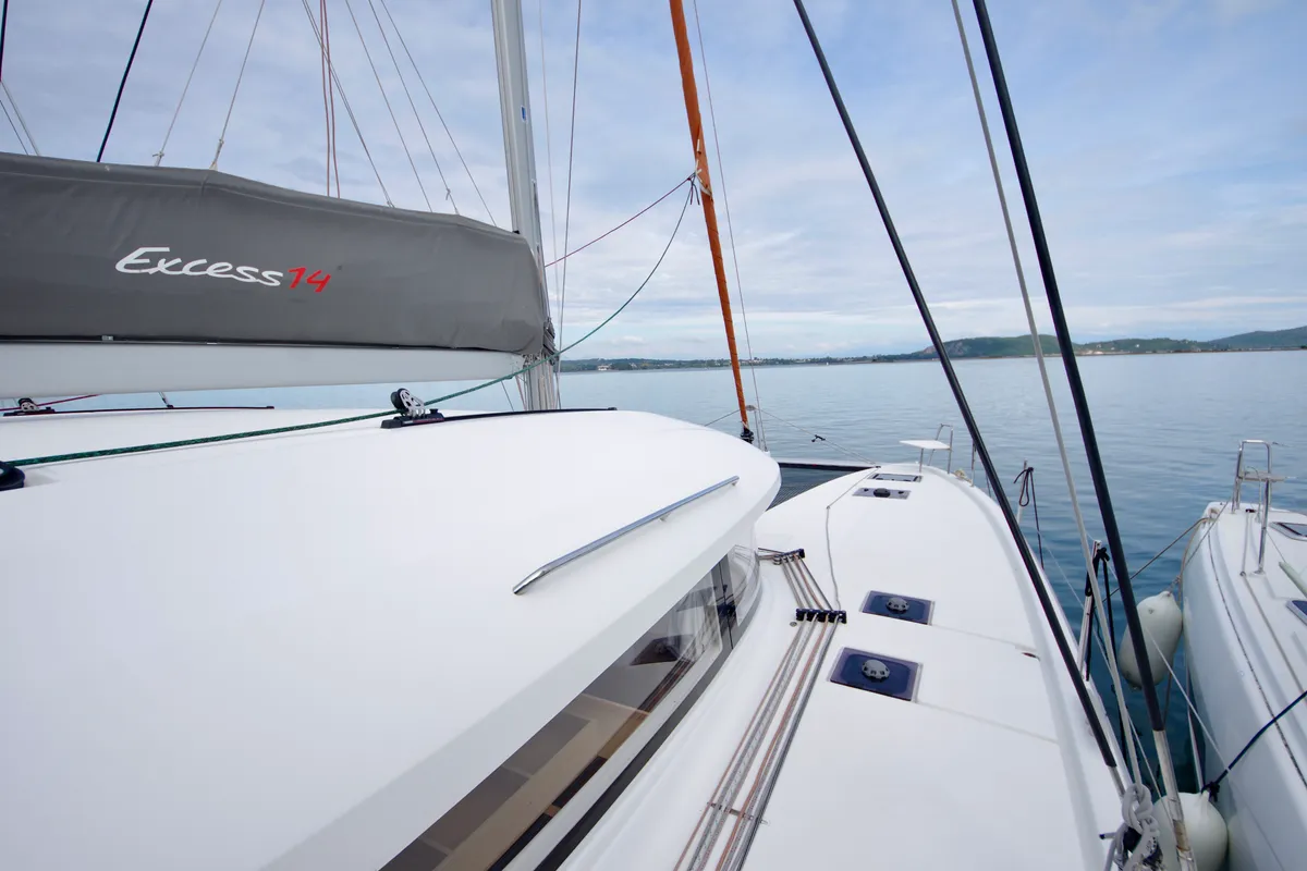 Exterior view of Las Olas, a Excess 14 catamaran at Preveza, Greece