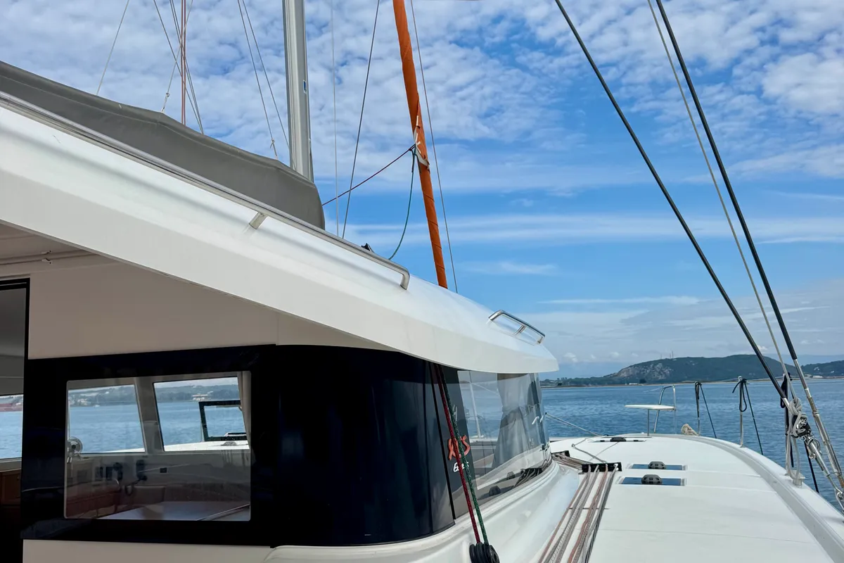 Deck of Las Olas, a Excess 14 catamaran at Preveza, Greece