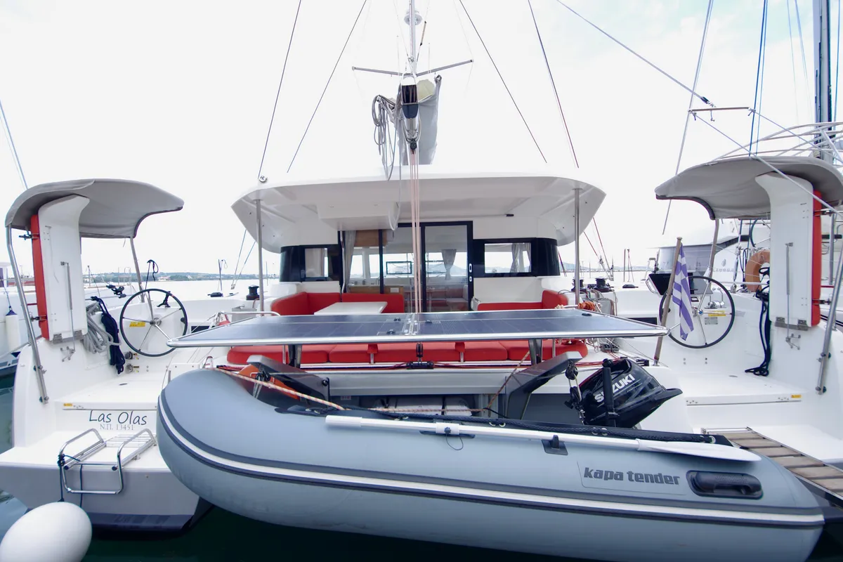 Exterior view of Las Olas, a Excess 14 catamaran at Preveza, Greece