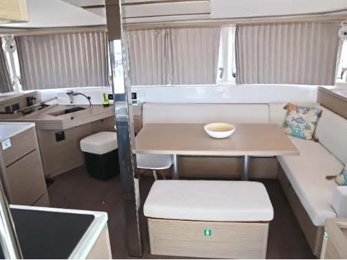 Salon of Lagoon 46, a catamaran at Athens, Greece
