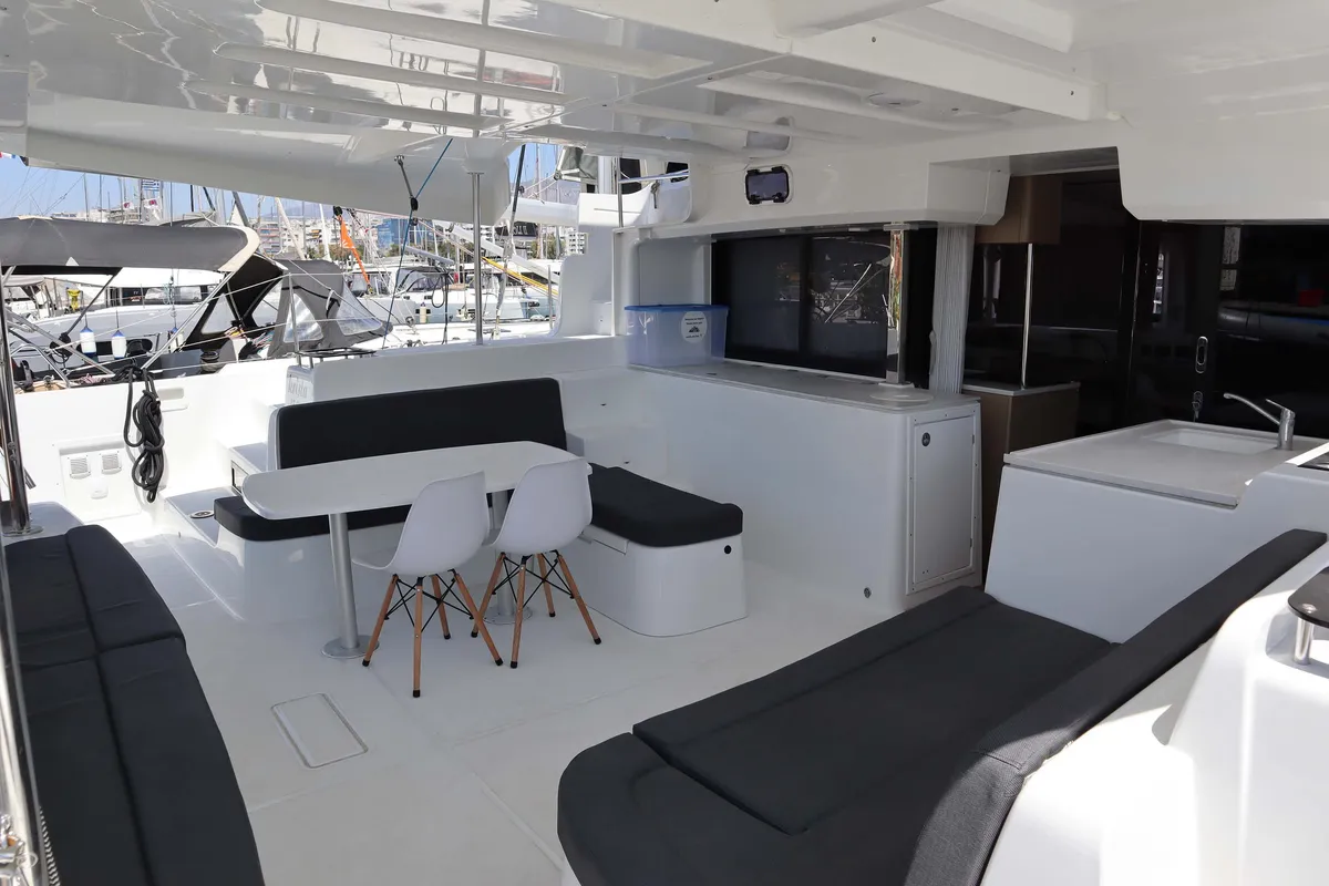 Deck of Lagoon 46, a catamaran at Athens, Greece