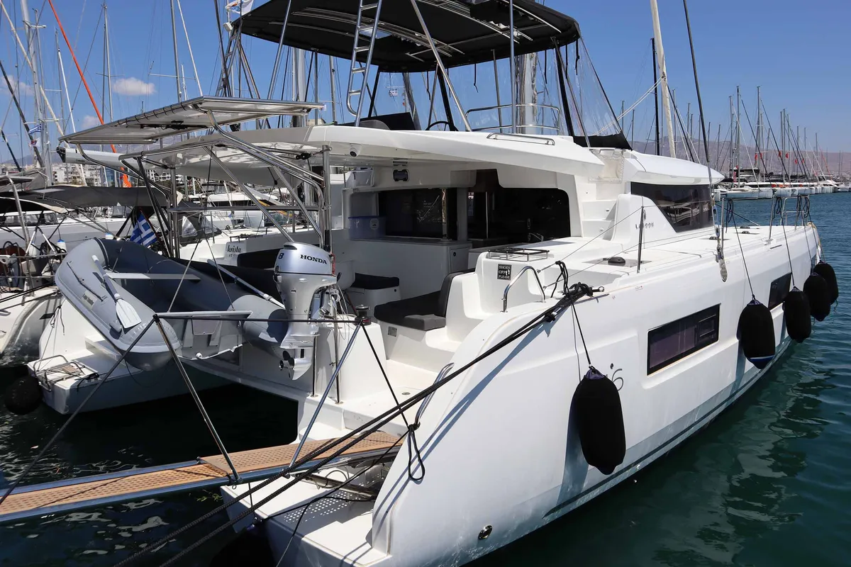 Exterior view of Lagoon 46, a catamaran at Athens, Greece
