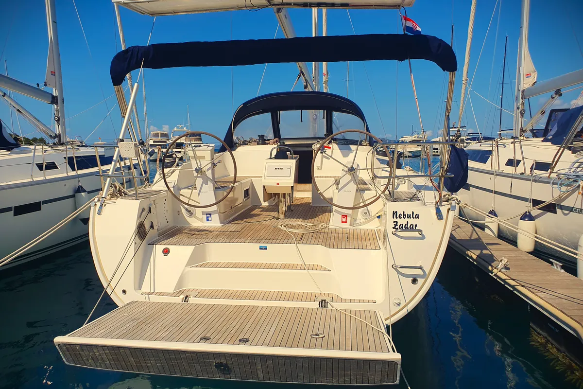 Exterior view of Nebula, a Bavaria Cruiser 46 sailboat at Općina Pakoštane, Croatia