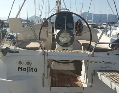 Cockpit of Mojito, a Bavaria 30 Cruiser sailboat at Municipal Unit of Palairos, Greece