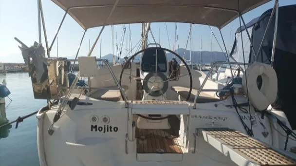 Cockpit of Mojito, a Bavaria 30 Cruiser sailboat at Municipal Unit of Palairos, Greece