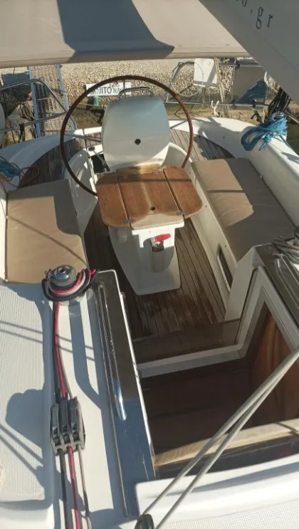 Cockpit of Mojito, a Bavaria 30 Cruiser sailboat at Municipal Unit of Palairos, Greece