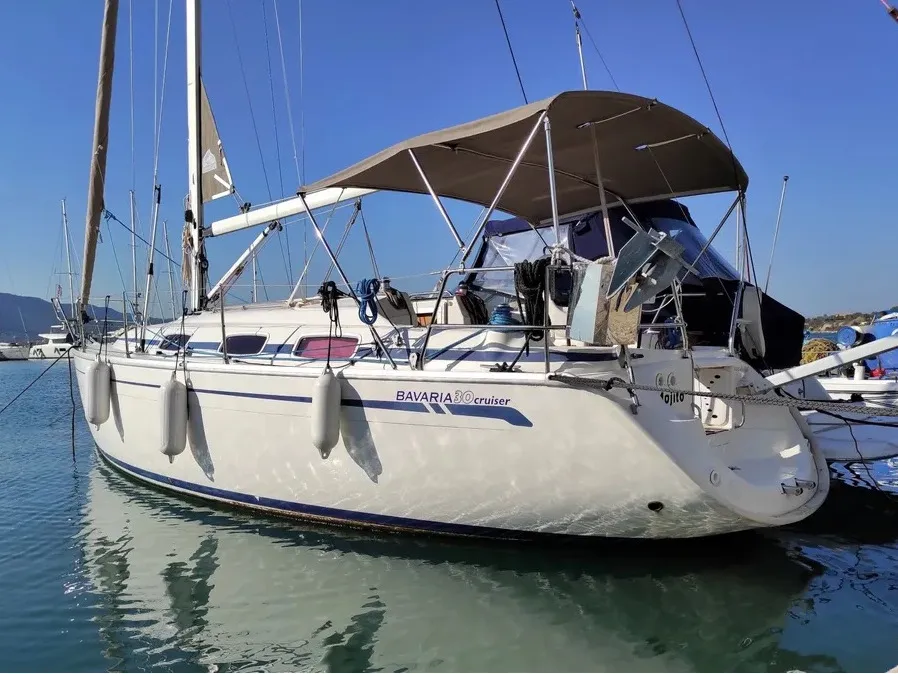 Exterior view of Mojito, a Bavaria 30 Cruiser sailboat at Municipal Unit of Palairos, Greece