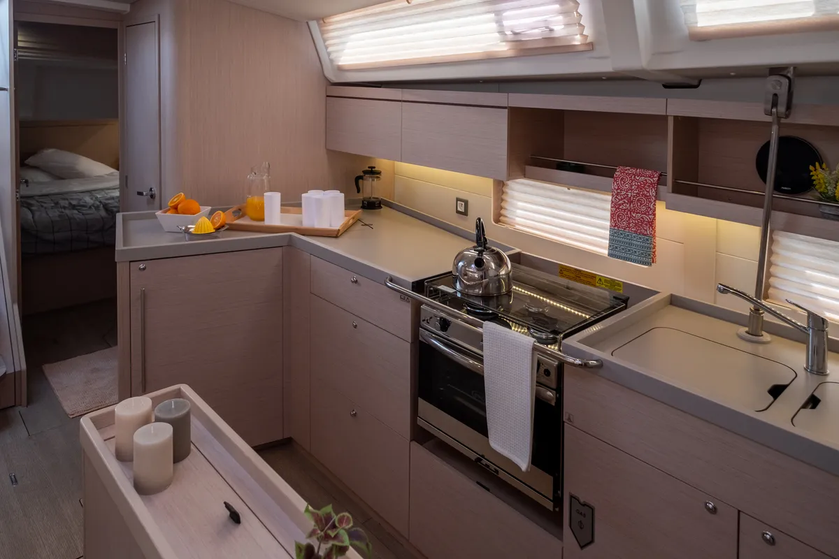 Galley of Ethereal, a Beneteau Oceanis 46.1 sailboat at Municipal Unit of Lefkada, Greece