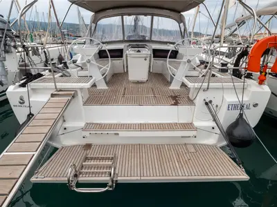 Cockpit of Ethereal, a Beneteau Oceanis 46.1 sailboat at Municipal Unit of Lefkada, Greece