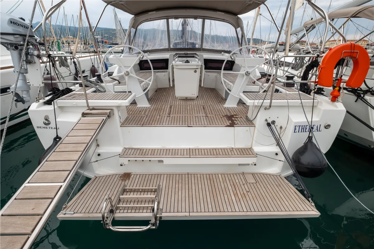 Cockpit of Ethereal, a Beneteau Oceanis 46.1 sailboat at Municipal Unit of Lefkada, Greece