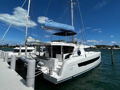 Happy Day, a Bali 4.8 catamaran at Central Abaco, Bahamas