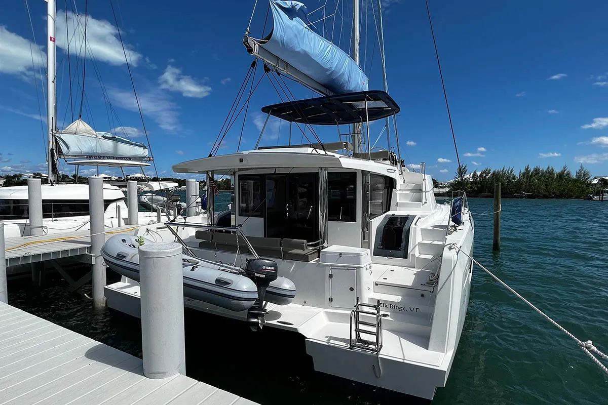 Happy Day, a Bali 4.8 catamaran at Central Abaco, Bahamas