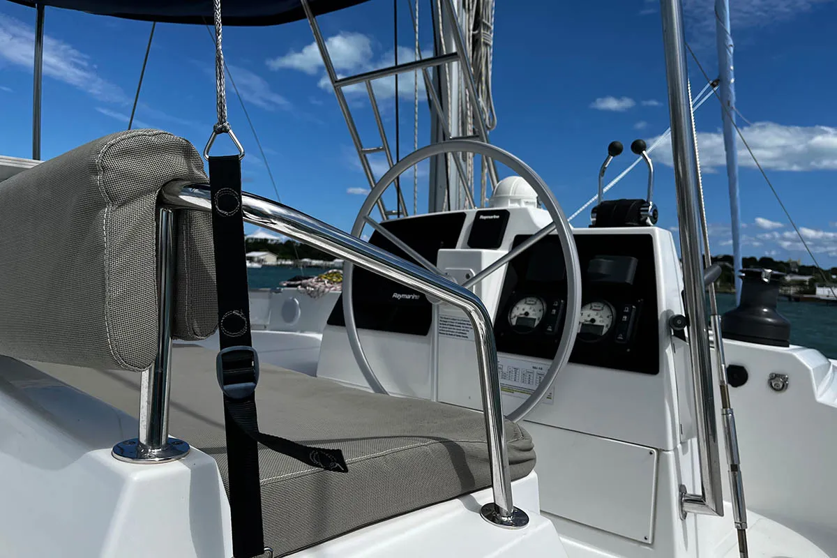Happy Day, a Bali 4.8 catamaran at Central Abaco, Bahamas
