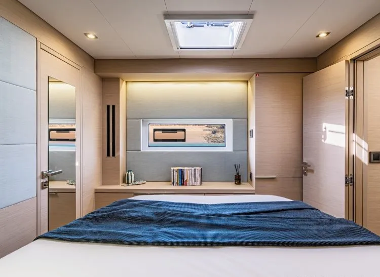 Cabin on Hydrus, a Lagoon 55 catamaran at Lavrion, Greece