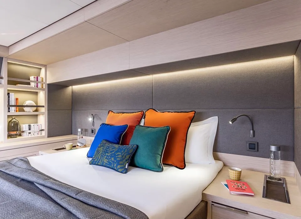 Cabin on Hydrus, a Lagoon 55 catamaran at Lavrion, Greece